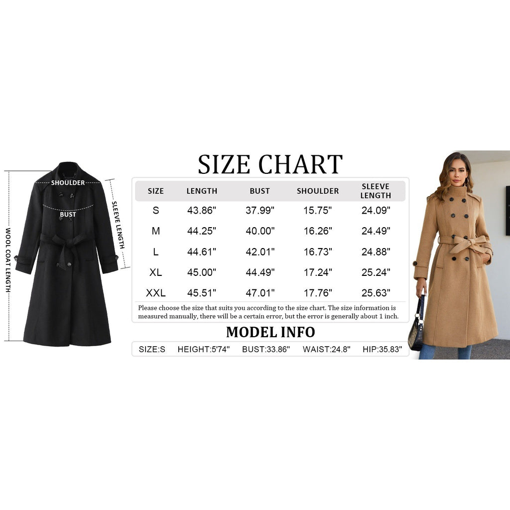 MSRP $156 Escalier Women's L Wool Trench Coat Winter Double-Breasted Jacket wi