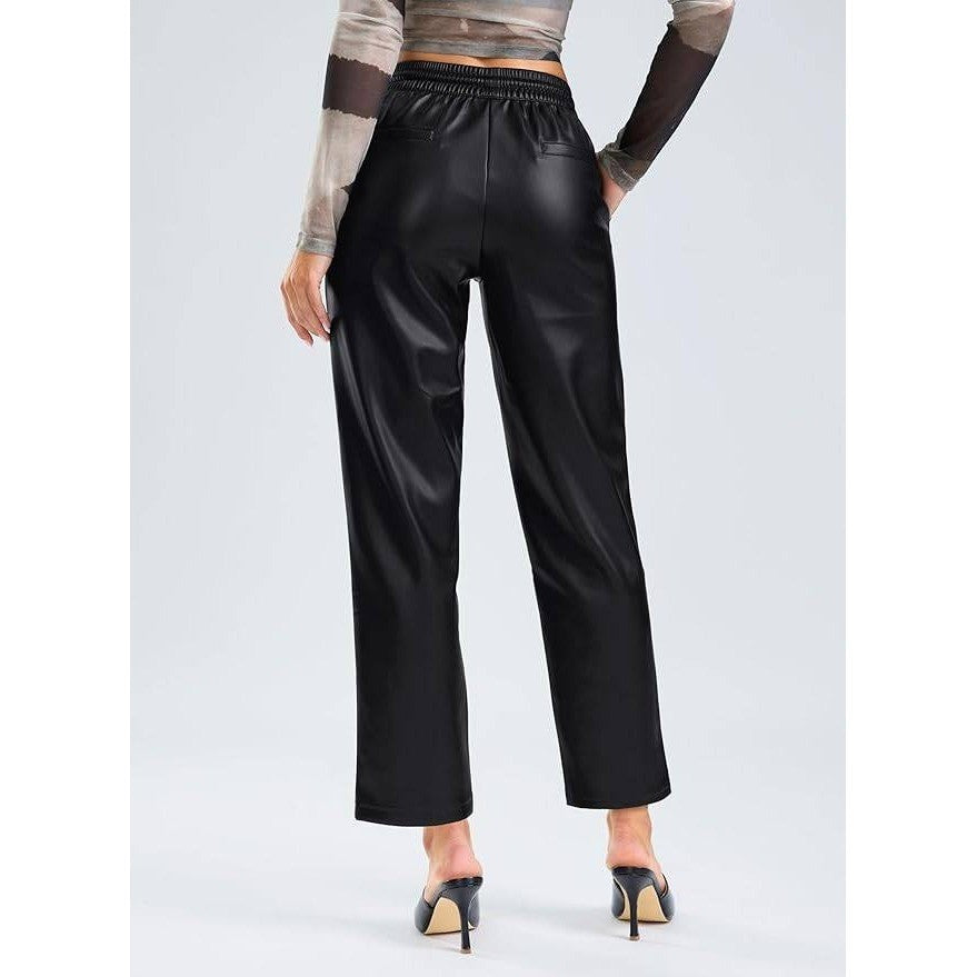 MSRP $57 SANTINY Women's XL Faux Leather Pants High Waisted Straight Leg Croppe