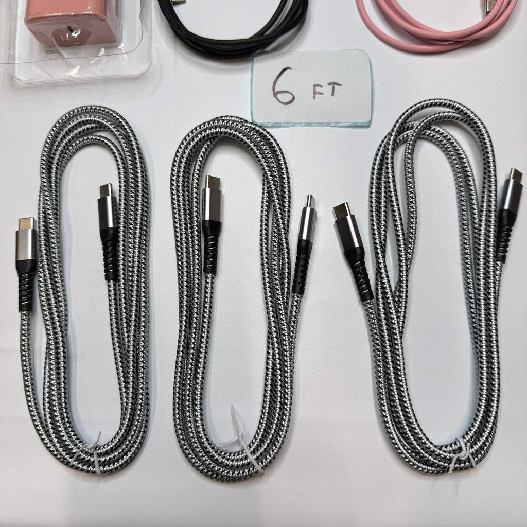 Set of 7 - 5 USB-C to USB-C Fast Charging Cables 6ft, 2 Wall Adapters