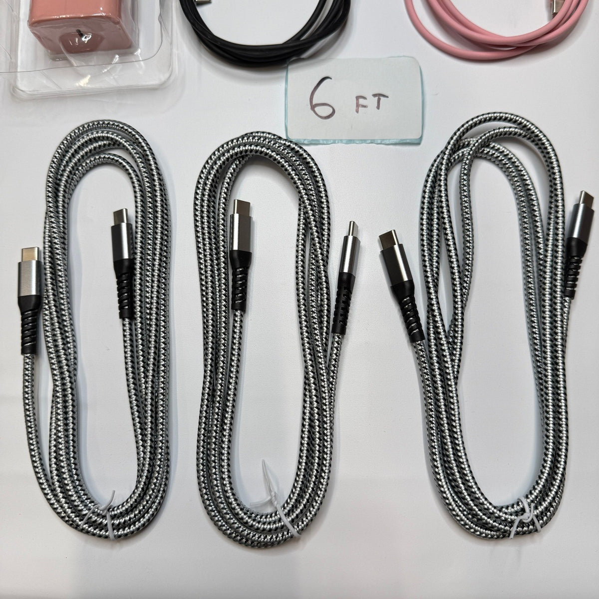 Set of 7 - 5 USB-C to USB-C Fast Charging Cables 6ft, 2 Wall Adapters