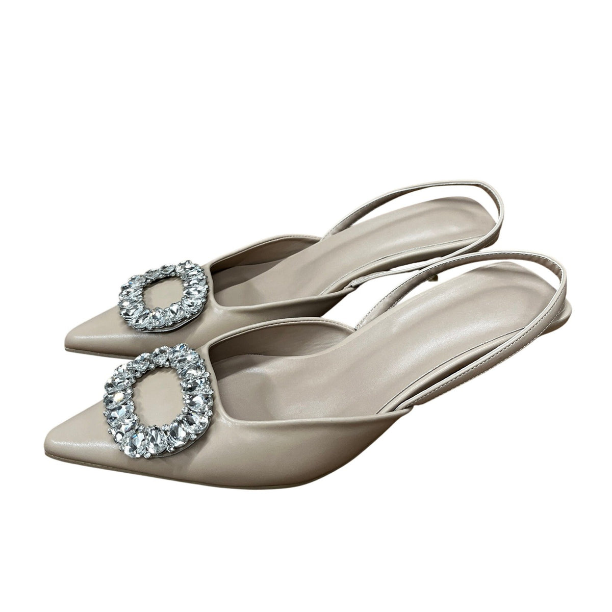 Women's US 9 Apricot High Heel Pointed Toe Crystal Rhinestone Fashionable Shoes