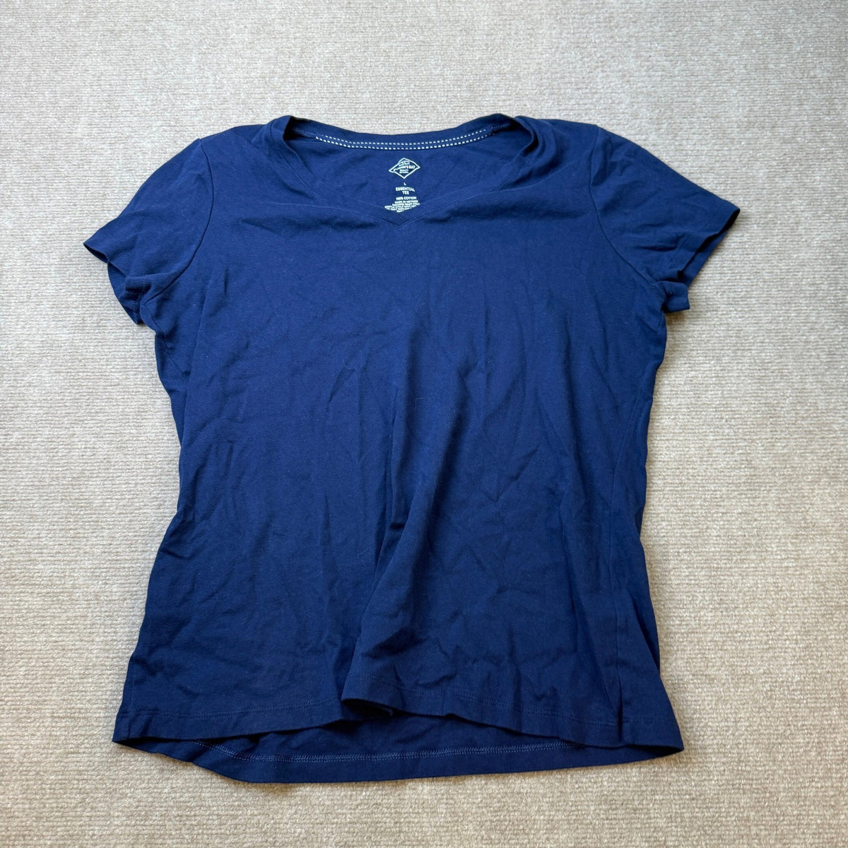 St. John's Bay Womens L American Navy V Neck Short Sleeve T-Shirt