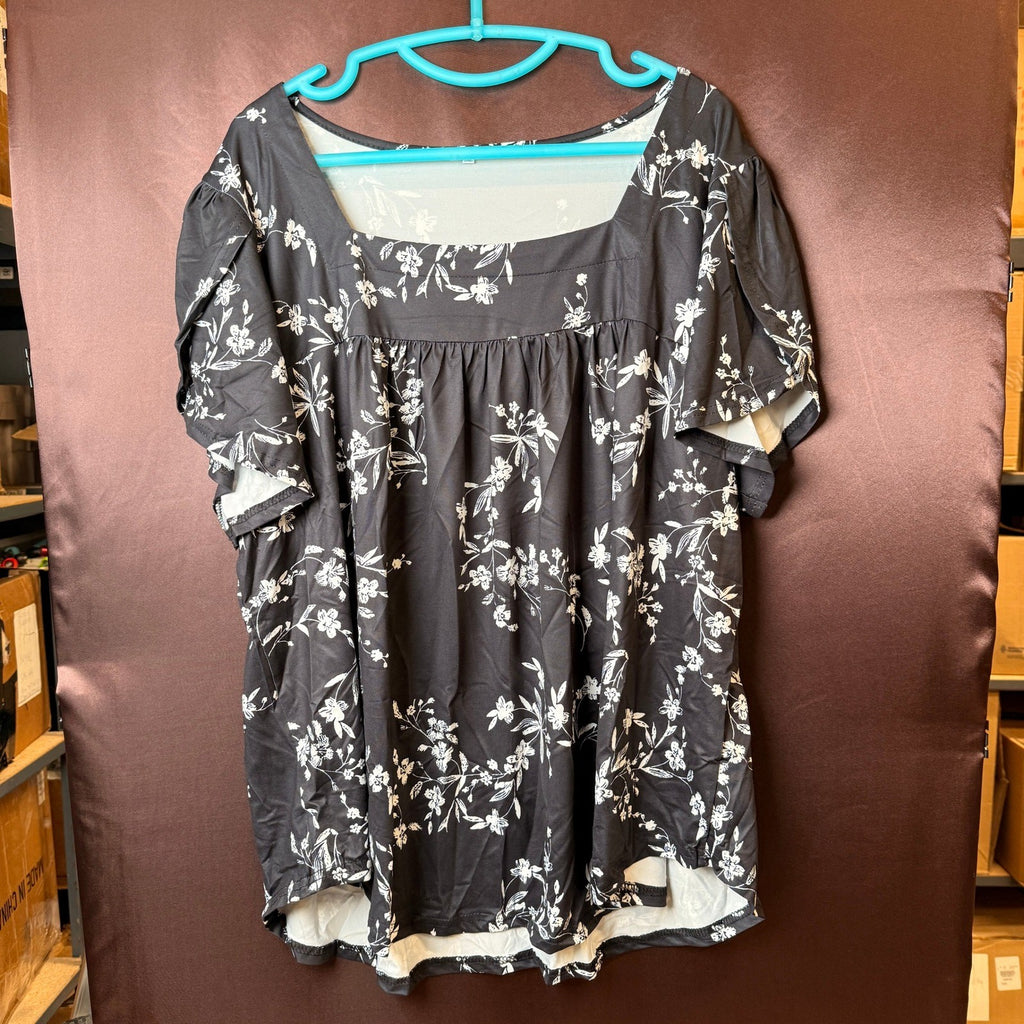 VISLILY Women's 3XL Summer Top Petal Short Sleeve T-Shirt Square Neck Blouse Fl