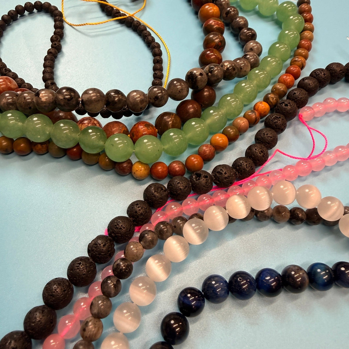 Set of 10 Natural Gemstone Round Beads Strands 15" Sizes 6,8,10 mm 12oz №B23