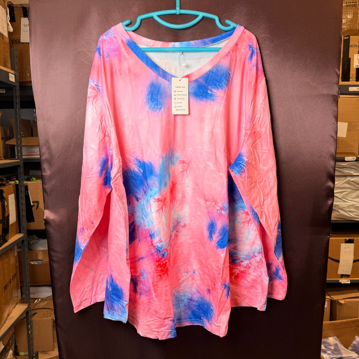 ROSRISS Womens Plus Size 14W-28W Top Long Sleeve Tee V-Neck Tunic Blouse T-Shirt