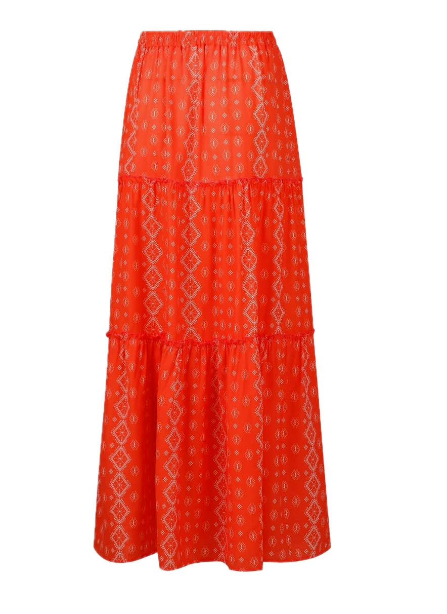 EARKOHA Women's S Boho Tiered High Waist Tie Paisley Floral Print Red Long Maxi