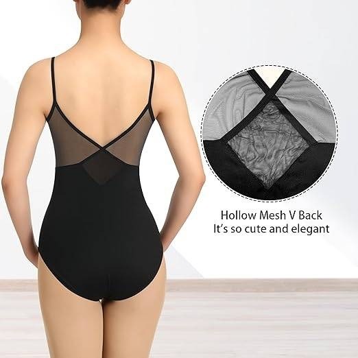 MSRP $33 Tegmk Women's L Black Camisole Ballet Leotards for Dance Gymnastics