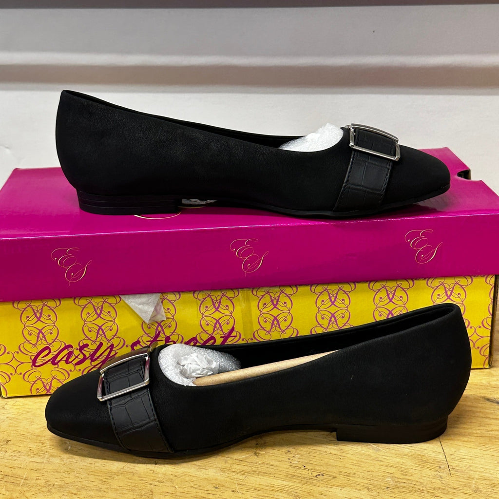 Easy Street Keely 31-6341 Womens US 5M Black Matte Croco Loafer Flats