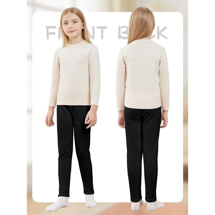 Kiiavoro Girls 5-6X Fleece Lined Leggings Cotton Kids Winter Warm Leggings Thick