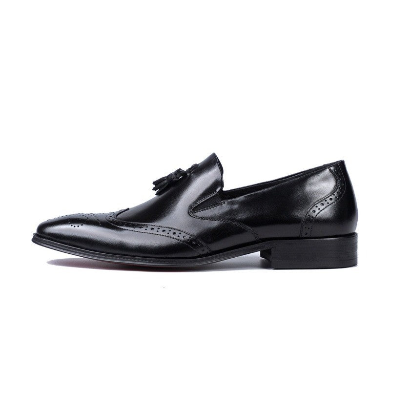 Santimon Men's US 8 Black Tassel Loafers Wingtip Brogue Slip on Shoes