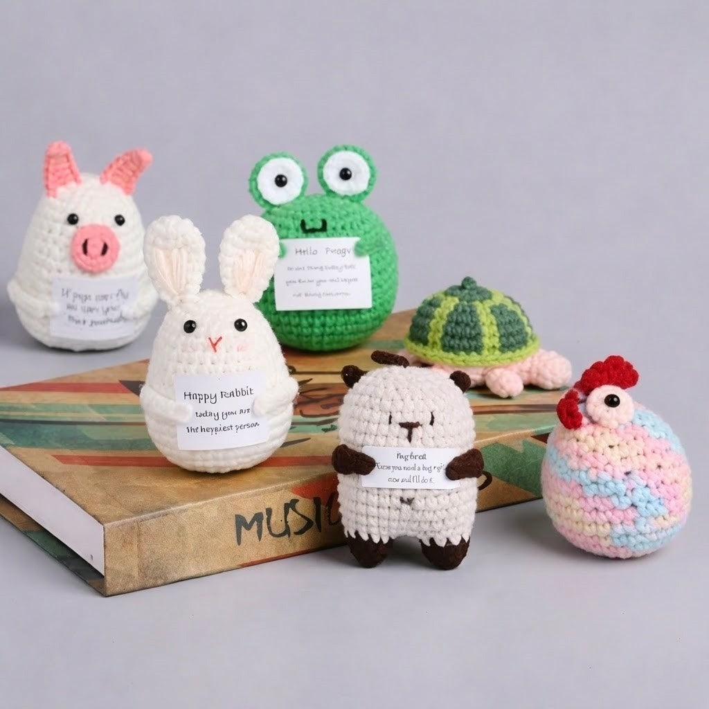 Set of 6 Support Crochet Animal, Emotional Support Amigurumi, Funny Quotes
