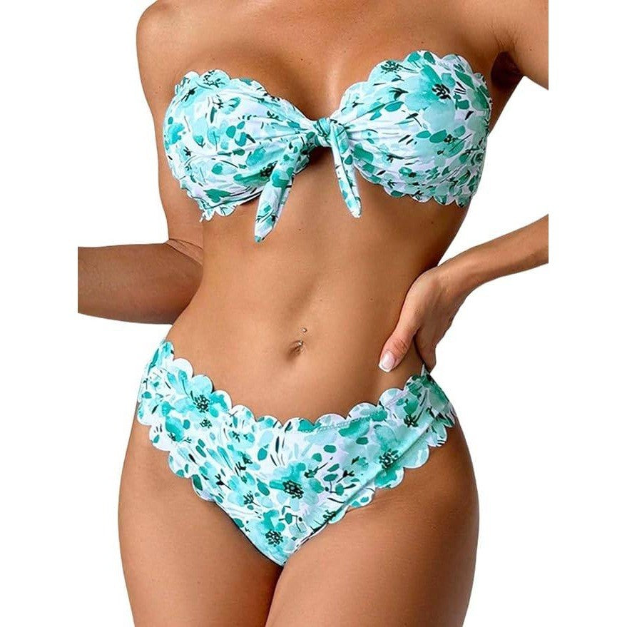 MSRP $32 BYINDED Women's M Two Piece Bikini Strapless Tube Top Mid Waist Bottom