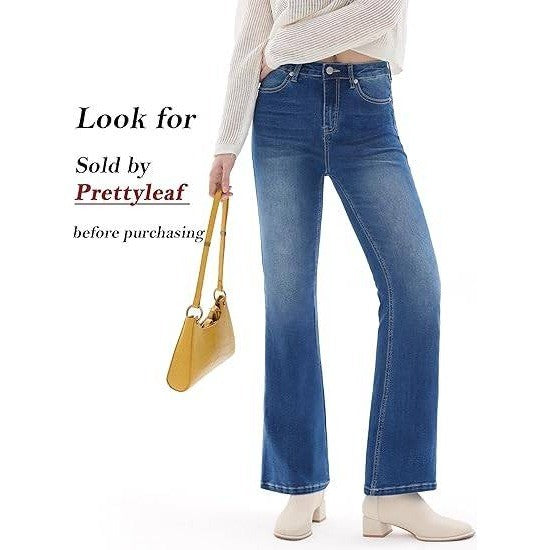 MSRP $57 Prettyleaf Women's Blue L 28" Petite Stretch Flare Jeans High Waisted