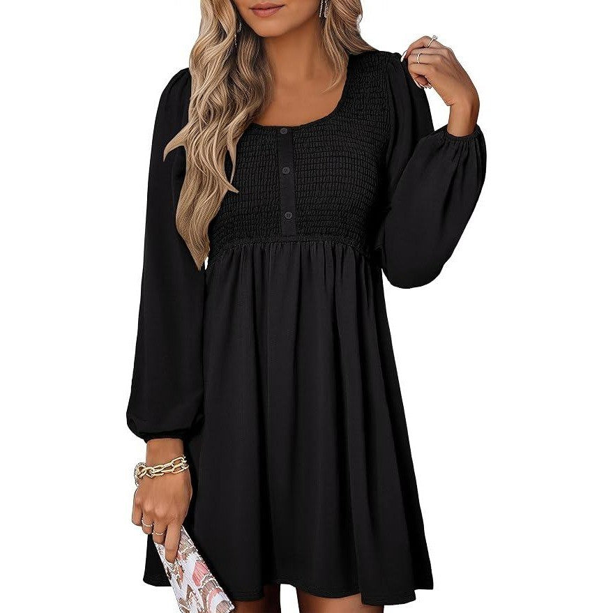 MSRP $32 ANRABESS Women's S Long Sleeve Dress Smocked High Waist Babydoll
