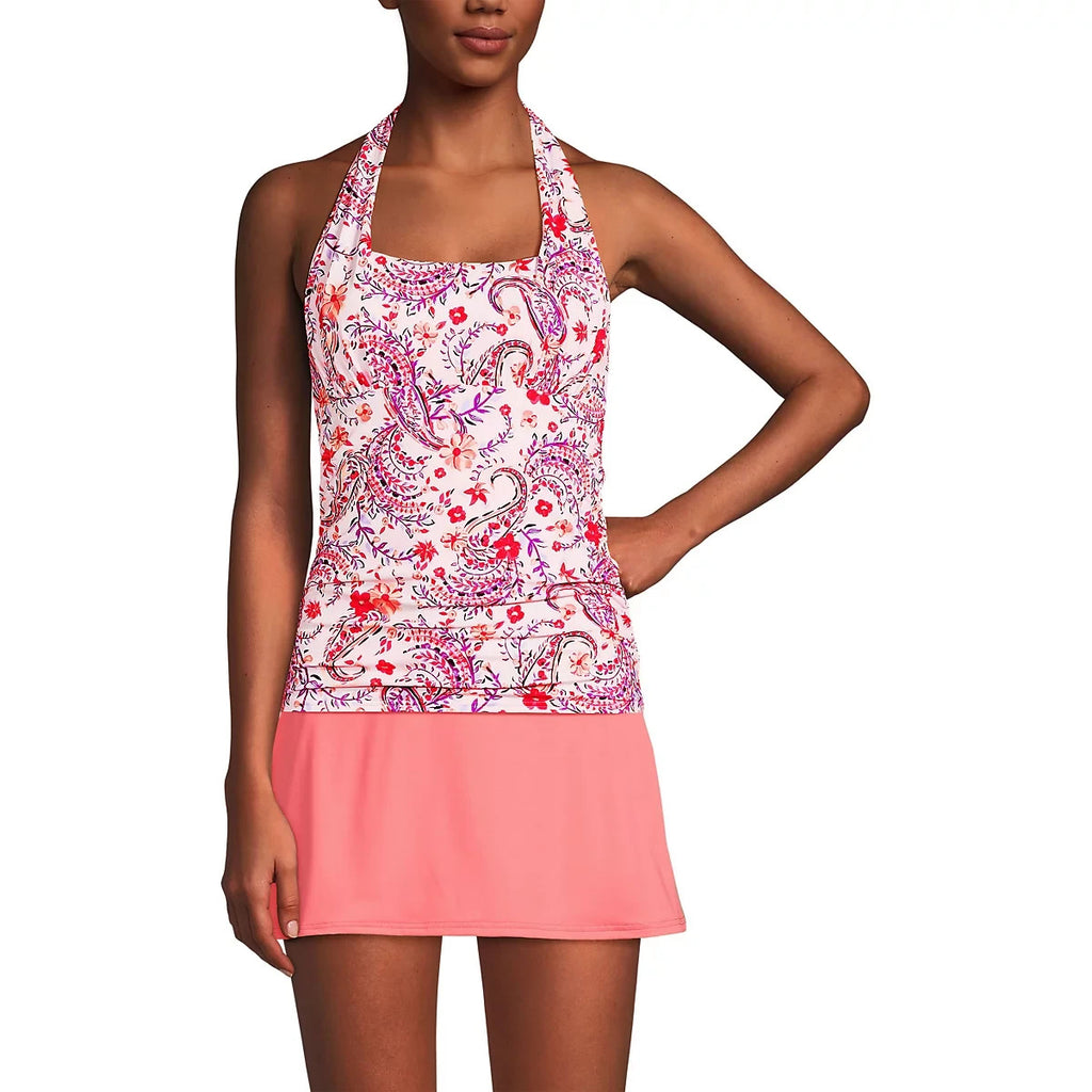 Lands' End Women's 2-8 LONG Square Neck Halter Tankini Top Swimsuit Lily Floral