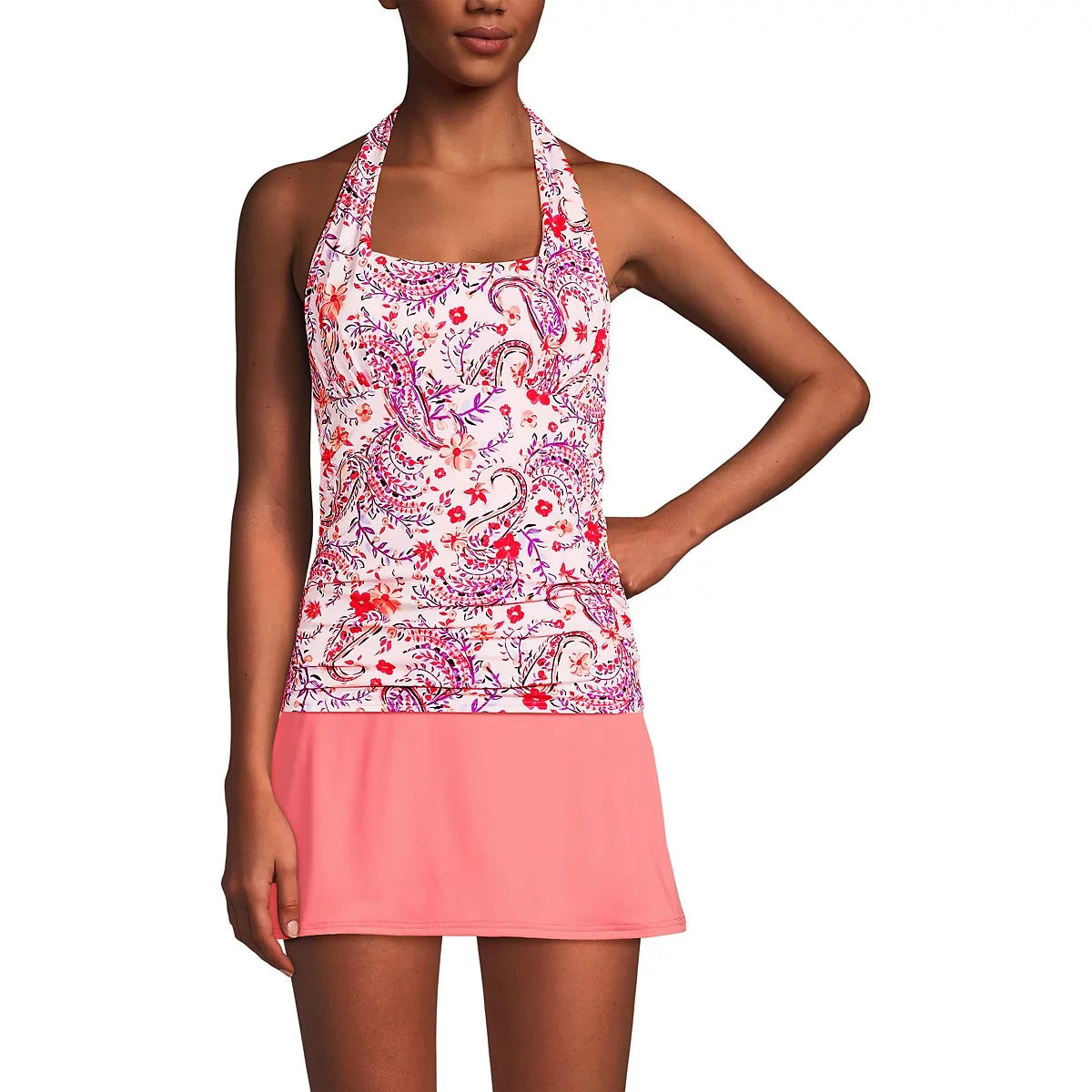 Lands' End Women's 2-8 LONG Square Neck Halter Tankini Top Swimsuit Lily Floral