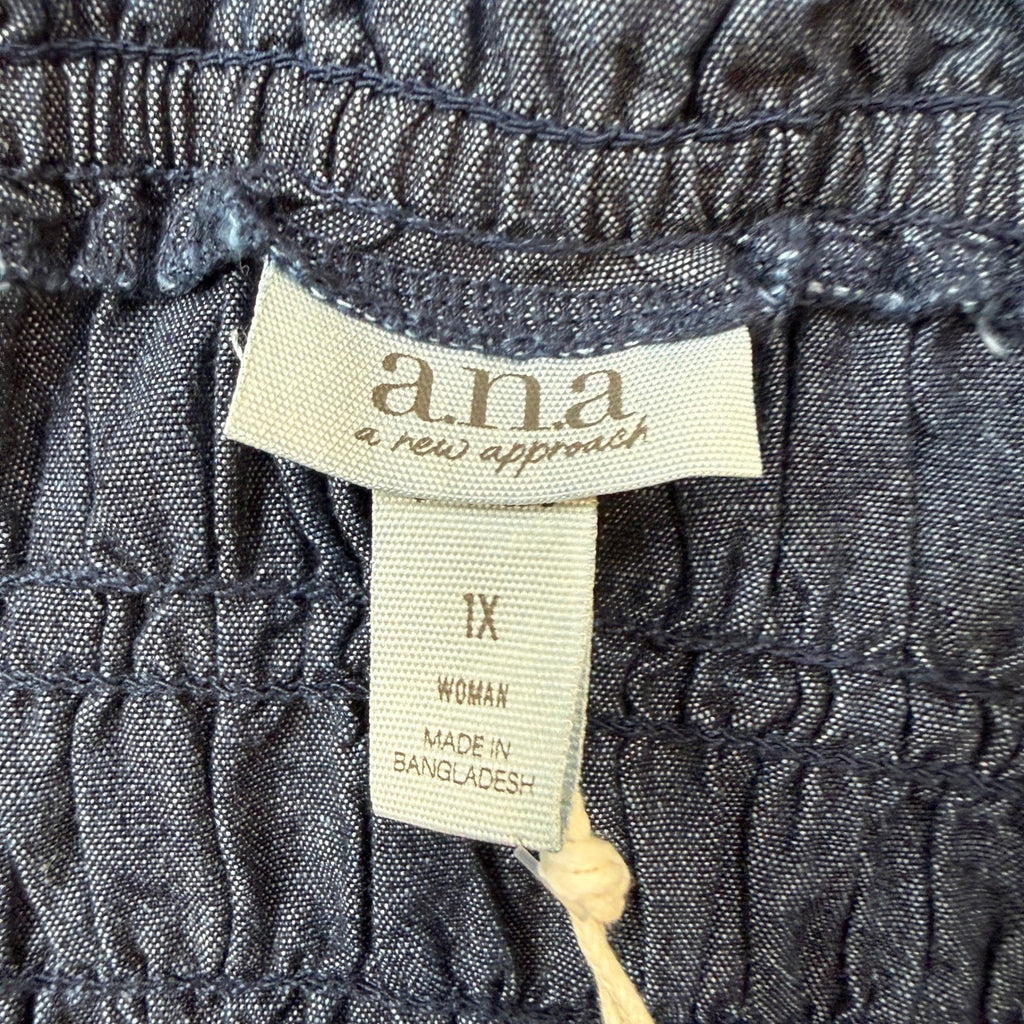MSRP $58 A.N.A Womens 1X Dark Stone Wash Smocked Square Neck Sleeveless Tank Top