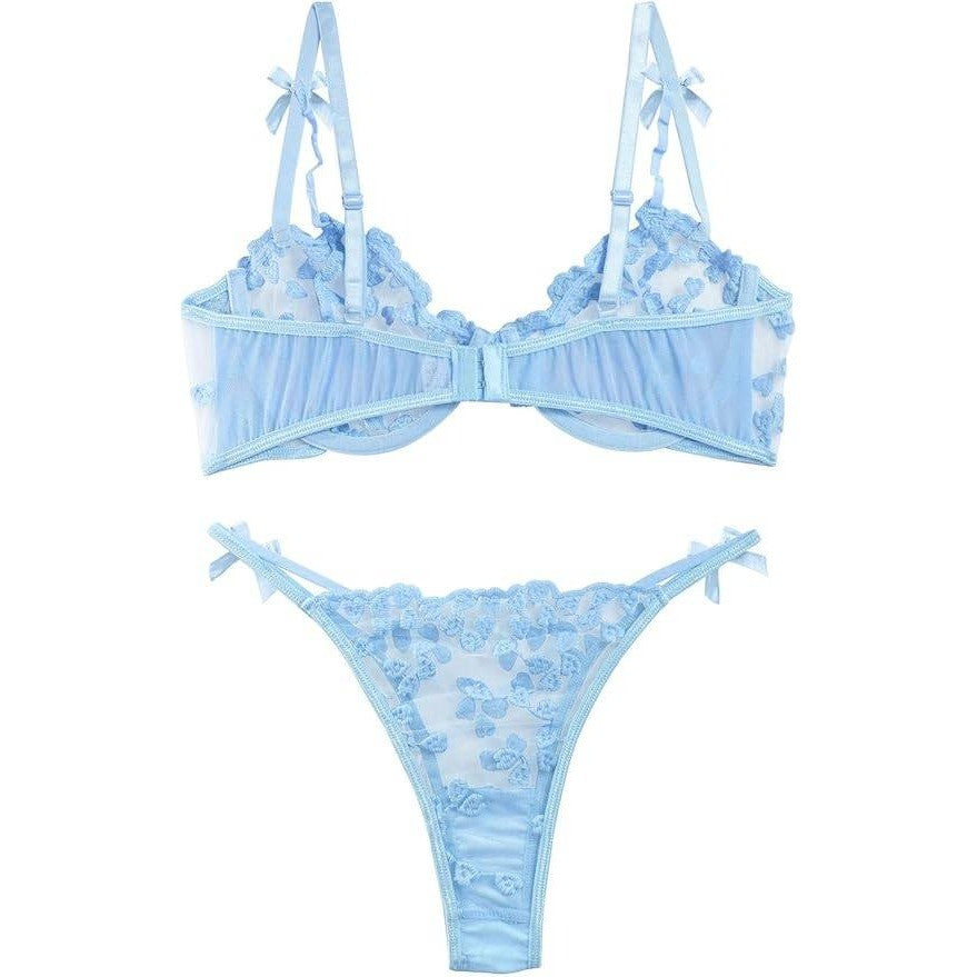 MSRP $26 Lilosy Women's L Sexy Underwire Cute Push Up Strappy Embroidered Mes
