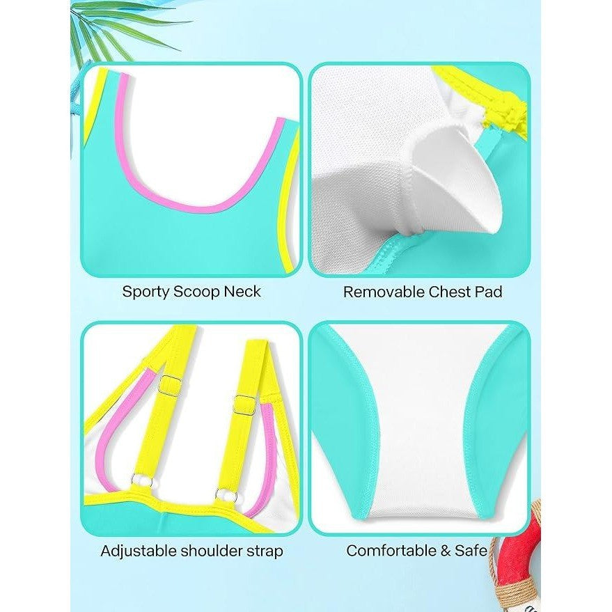 MSRP $32 Girls 11-12Y 3 Piece Swimsuit Set Double Strap High Waist Sporty Bikin