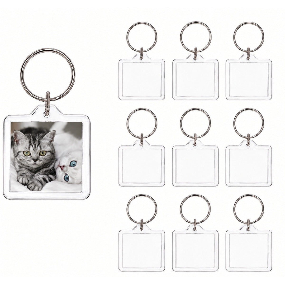 BetterJonny 9 Pcs Square Acrylic Picture Keychain Blanks in Clear Acrylic Pictu