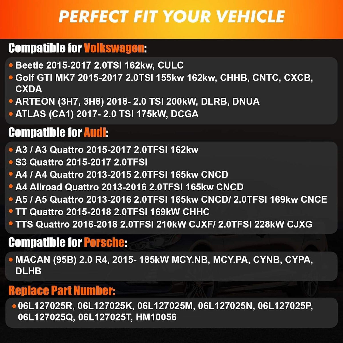High Pressure Fuel Pump Replace 06L127025K for Audi A3 A4 A5 TT S3 Quattro, for