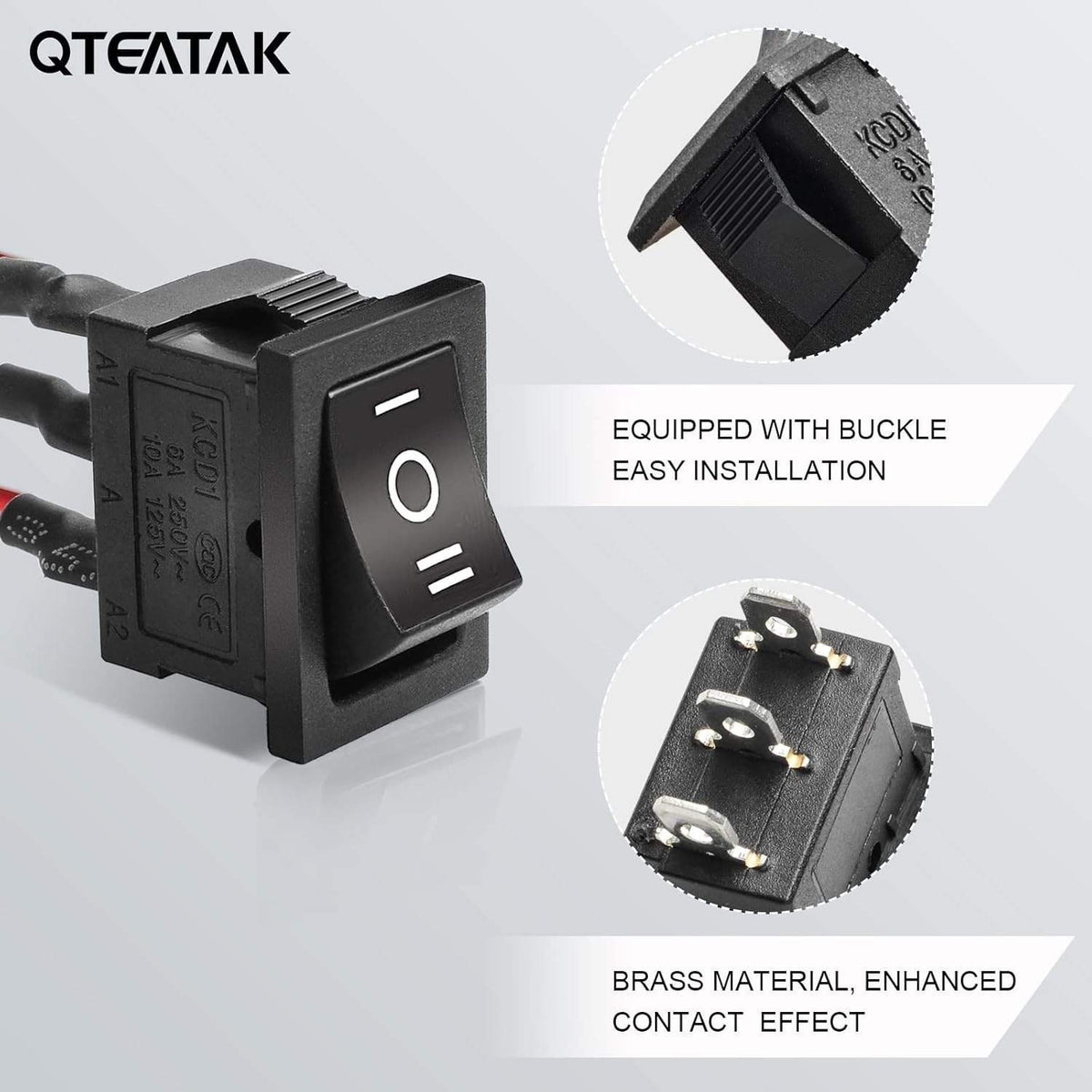 Pack of 5 QTEATAK KCD1-01 Boat Rocker Switch On/Off/On 3-Pin Pre-Wired 10A/125V