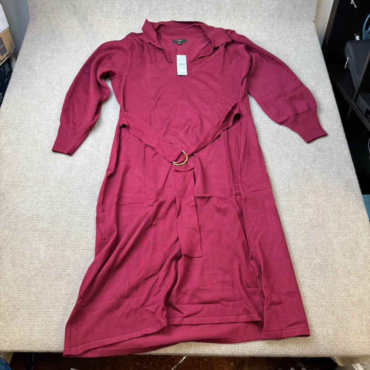MSRP $96 Maia Womens 1X Wine Long Sleeve Sweater Dress Belted