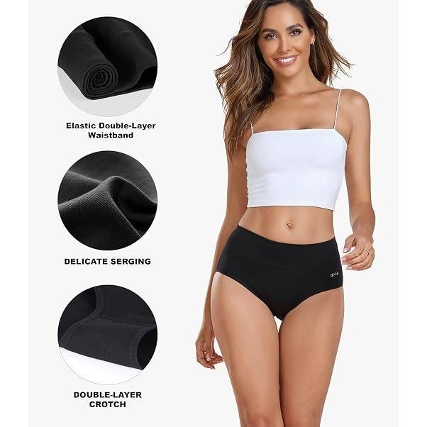 MSRP $26 coskefy 5 Pack Women's L Black High Waisted Cotton Underwear Soft Bre