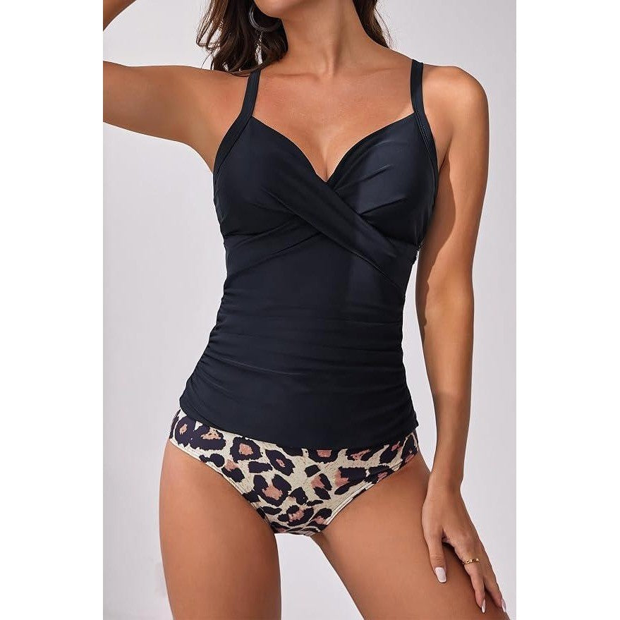 MSRP $51 B2prity Women's L Tankini Swimsuit Tummy Control Ruched V Neck Bathing