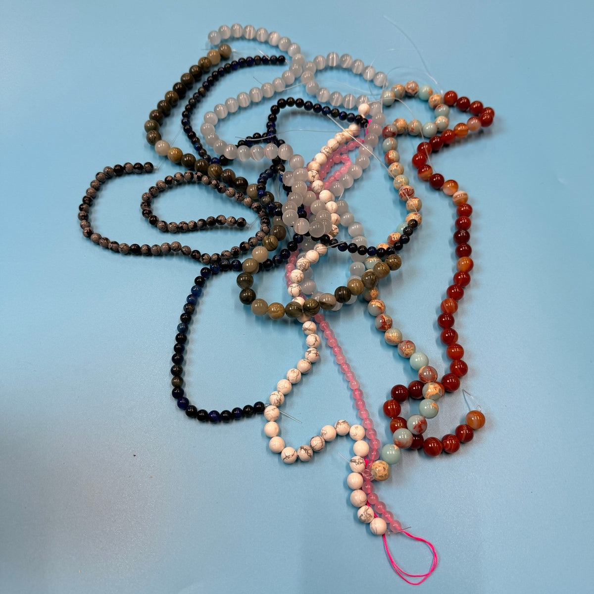 Set of 10 Natural Gemstone Round Beads Strands 15" Sizes 6,8,10 mm №B31