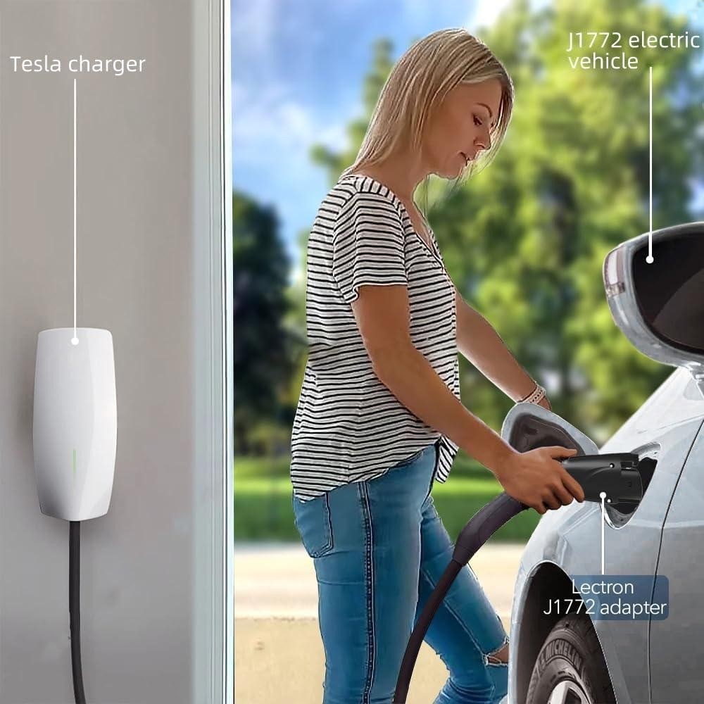 Tesla to J1772 Charging Adapter Black Max 60Amp, 250V Electric Vehicle EV Charge