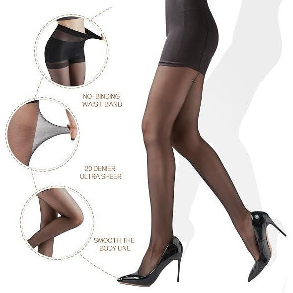 Set of 2 G&Y Women's M Black, Nude Backseam Sheer Tights - 20D Control Top Pant