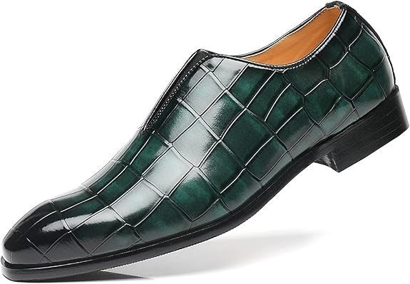 Santimon Men's US 8 - 10 Green Smoking Loafers Checkered Slip On Dress Casual