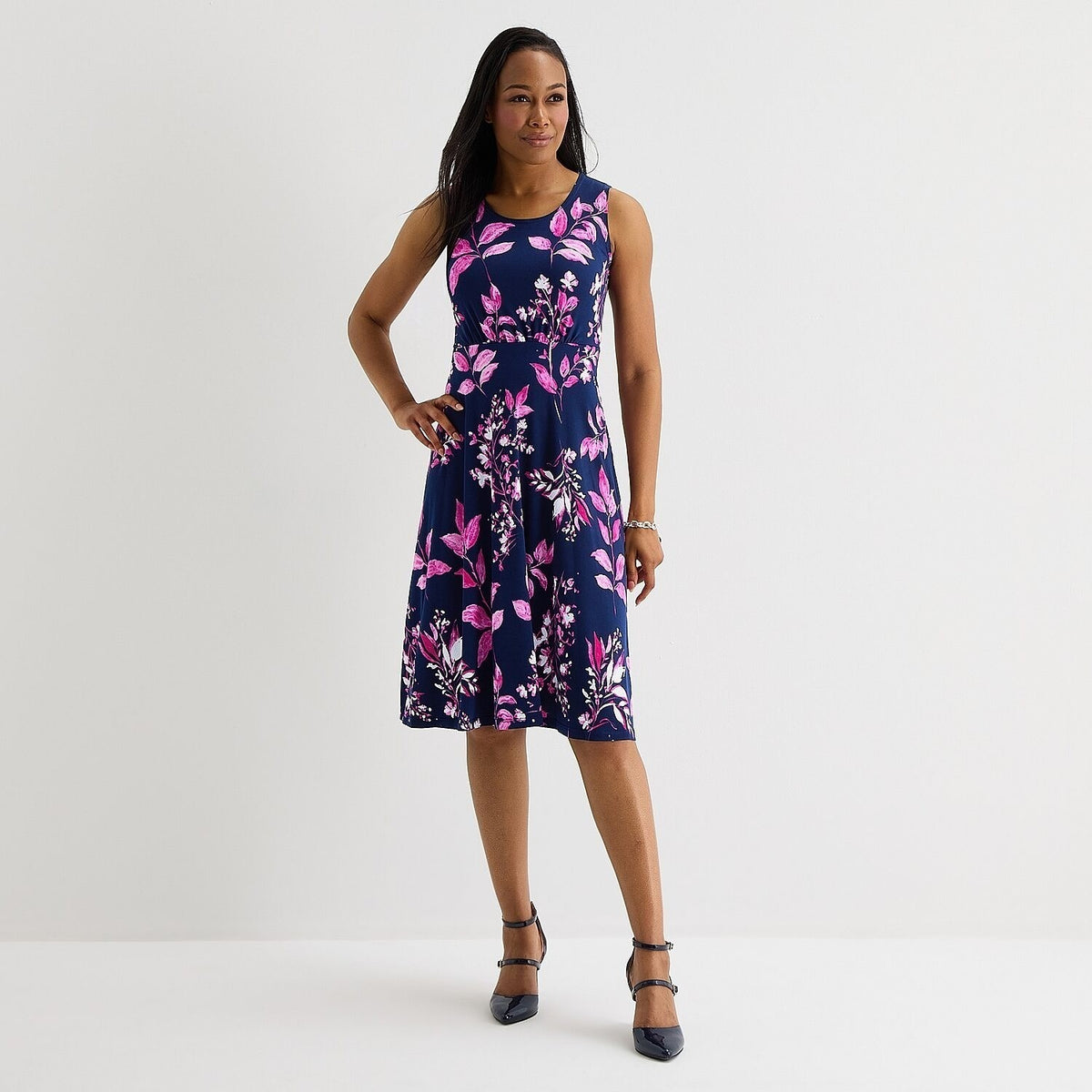 MSRP $84 Studio One Womens M Navy Pink 2 Piece Floral Jacket Dress