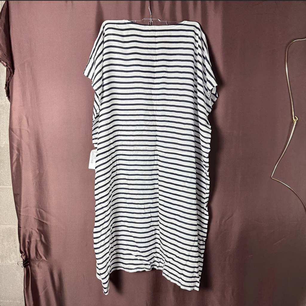 Lands' End Women's M LONG Short Sleeve Gathered Waist Swim Cover-up Dress