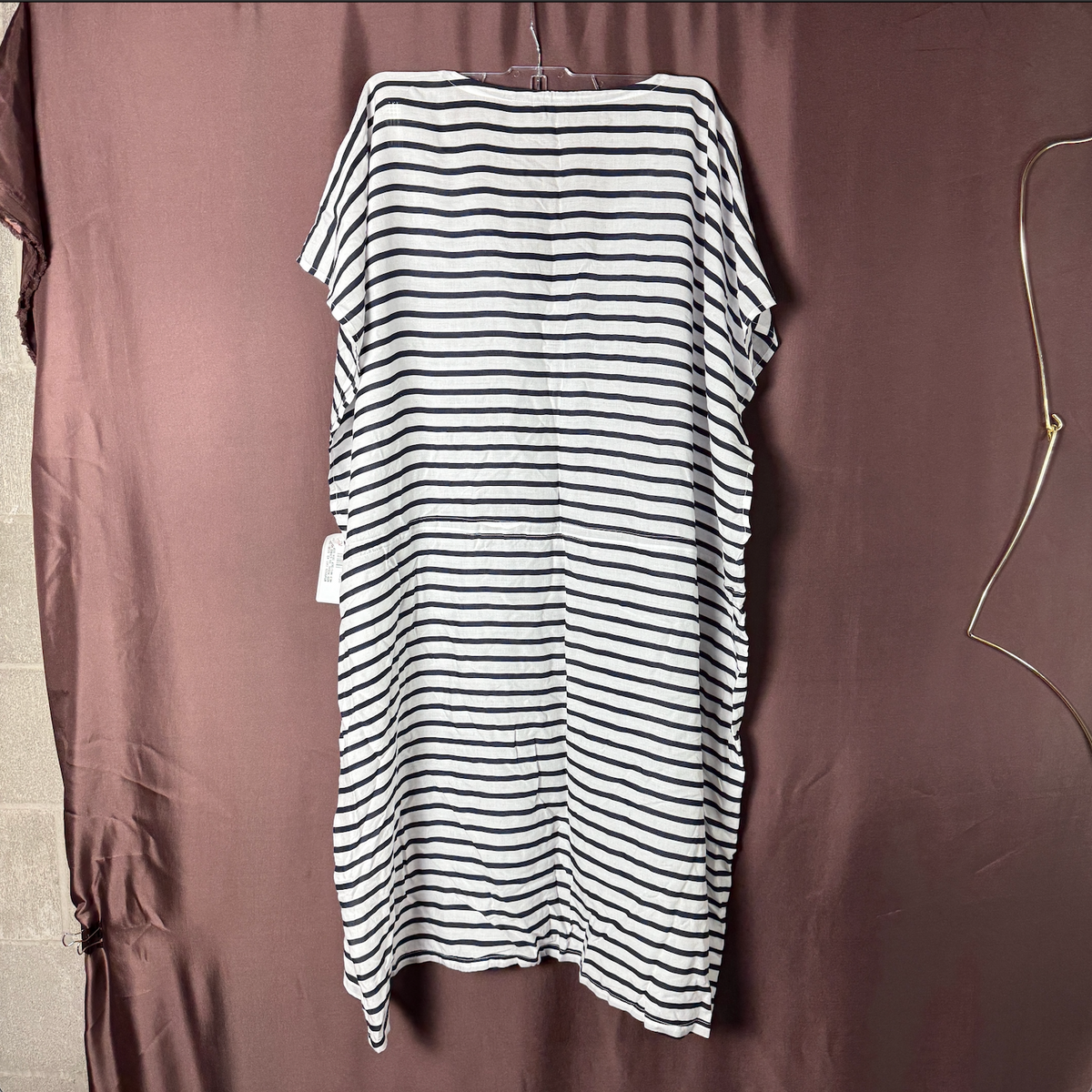 Lands' End Women's M LONG Short Sleeve Gathered Waist Swim Cover-up Dress