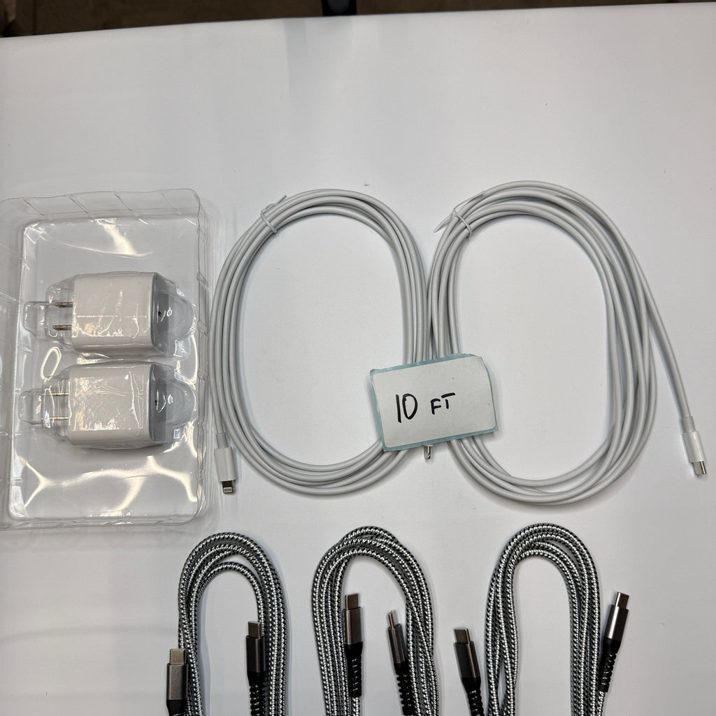Set of 7 - 5 USB-C to USB-C/Lightning Charging Cables 6ft 10ft, 2 Wall Adapters