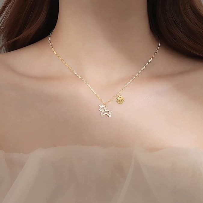 Necklaces for Women Temperament Clavicle Chain Choker w/ Unicorn Pendant Plate