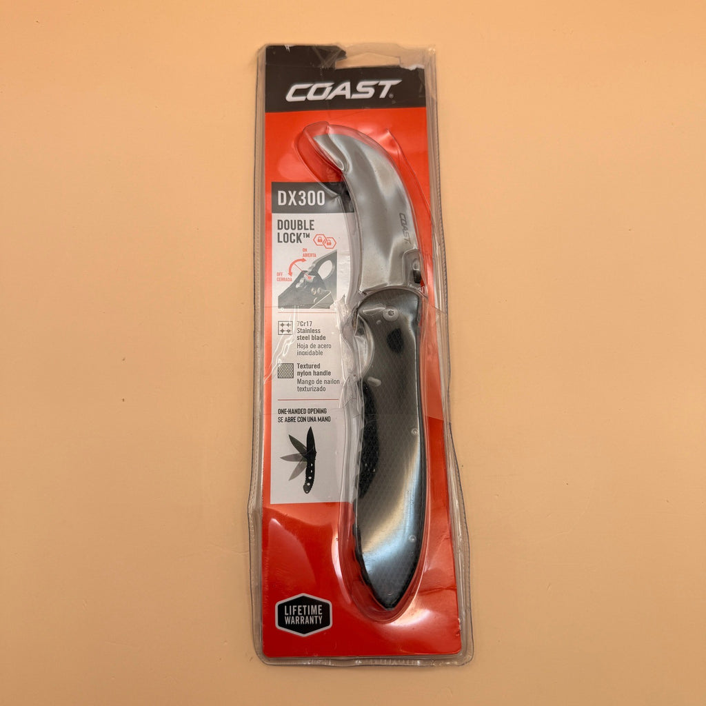 COAST DX300 Double Lock Folding Knife with 3" Hooked Stainless Steel Blade