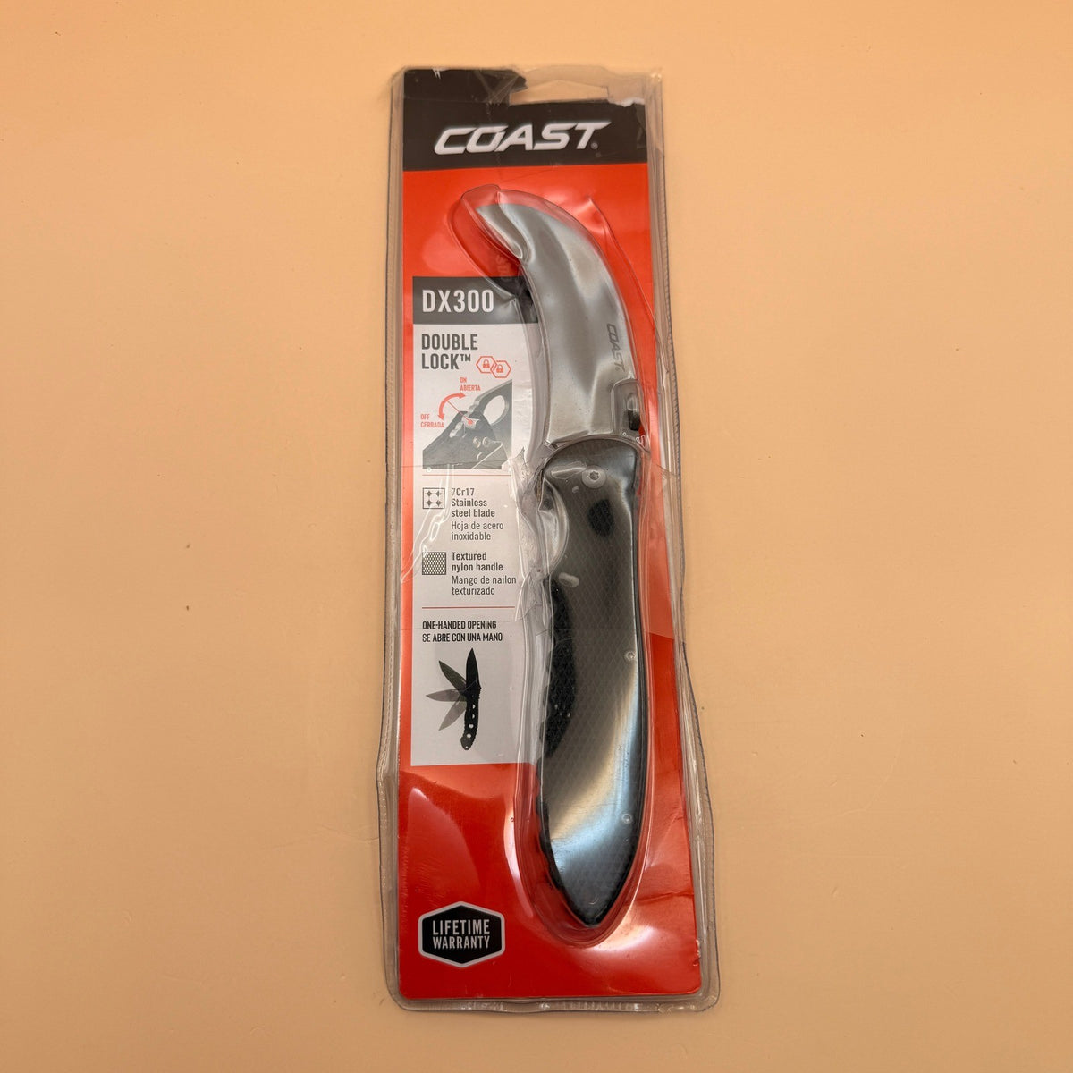 COAST DX300 Double Lock Folding Knife with 3" Hooked Stainless Steel Blade