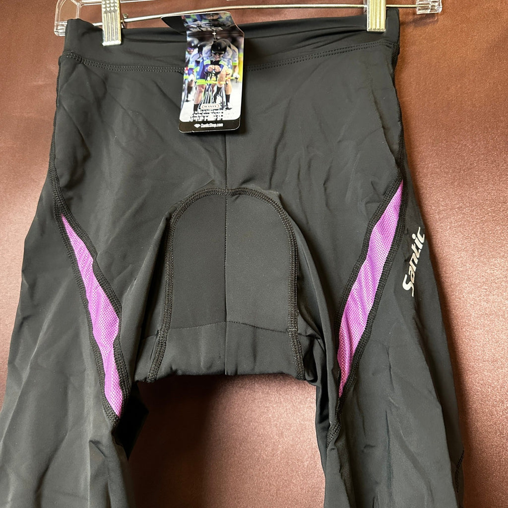 NWT Santic Ao Dai Women's XL Padded 3/4 Cycling Pants Black w/ Purple Straps