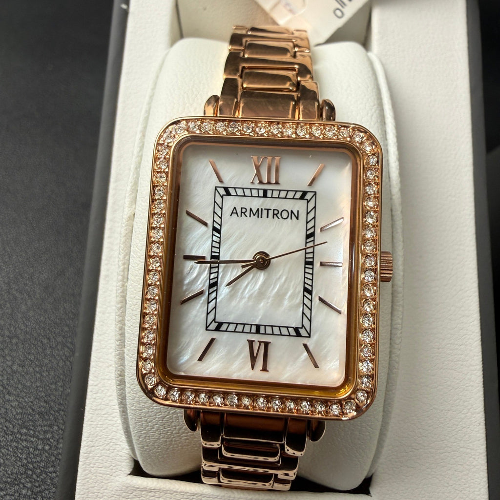 MSRP $55 Armitron Women's 75/5841RG Rose Gold Crystal Accented Bracelet Watch