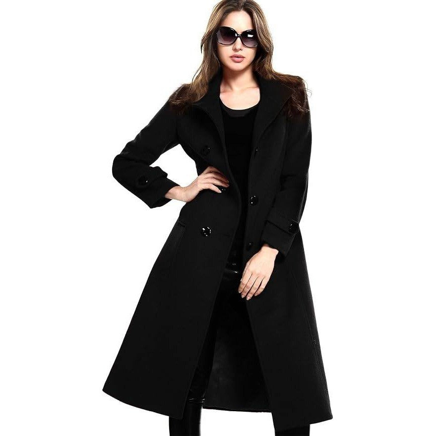 MSRP $156 Escalier Women's L Wool Trench Coat Winter Double-Breasted Jacket wi
