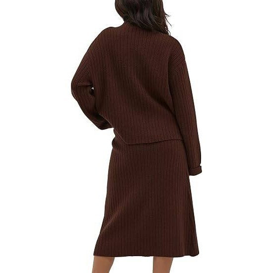 MSRP $52 CHYRII Womens L Coffee 2 Piece Outfit Oversized Sweater Top & Skirt S