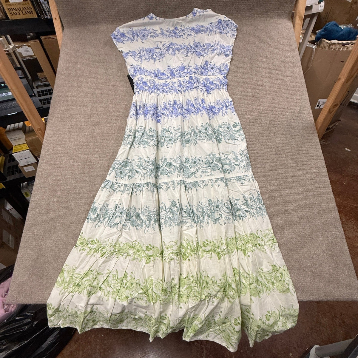MSRP $89 Sam And Jess Womens L Blue Green Maxi Dress V Neck Short Sleeve Cap