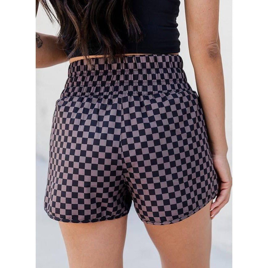 MSRP $19 SELINK Women's M Casual Black Plaid High Waisted Athletic Shorts