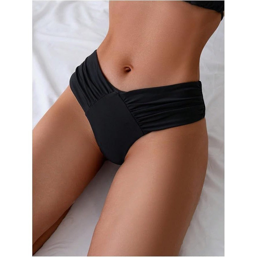 MSRP $33 GORGLITTER Women's L Cheeky High Waisted Ruched Thong Bikini