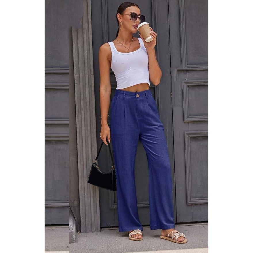 MSRP $44 heipeiwa Women's M Linen Pants Casual High Waist Wide Leg Straight
