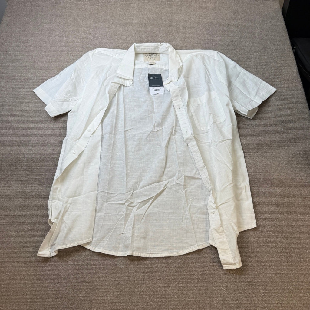 MSRP $38 St. John's Bay Slub Mens L White Short Sleeve Button-Down Shirt Classic