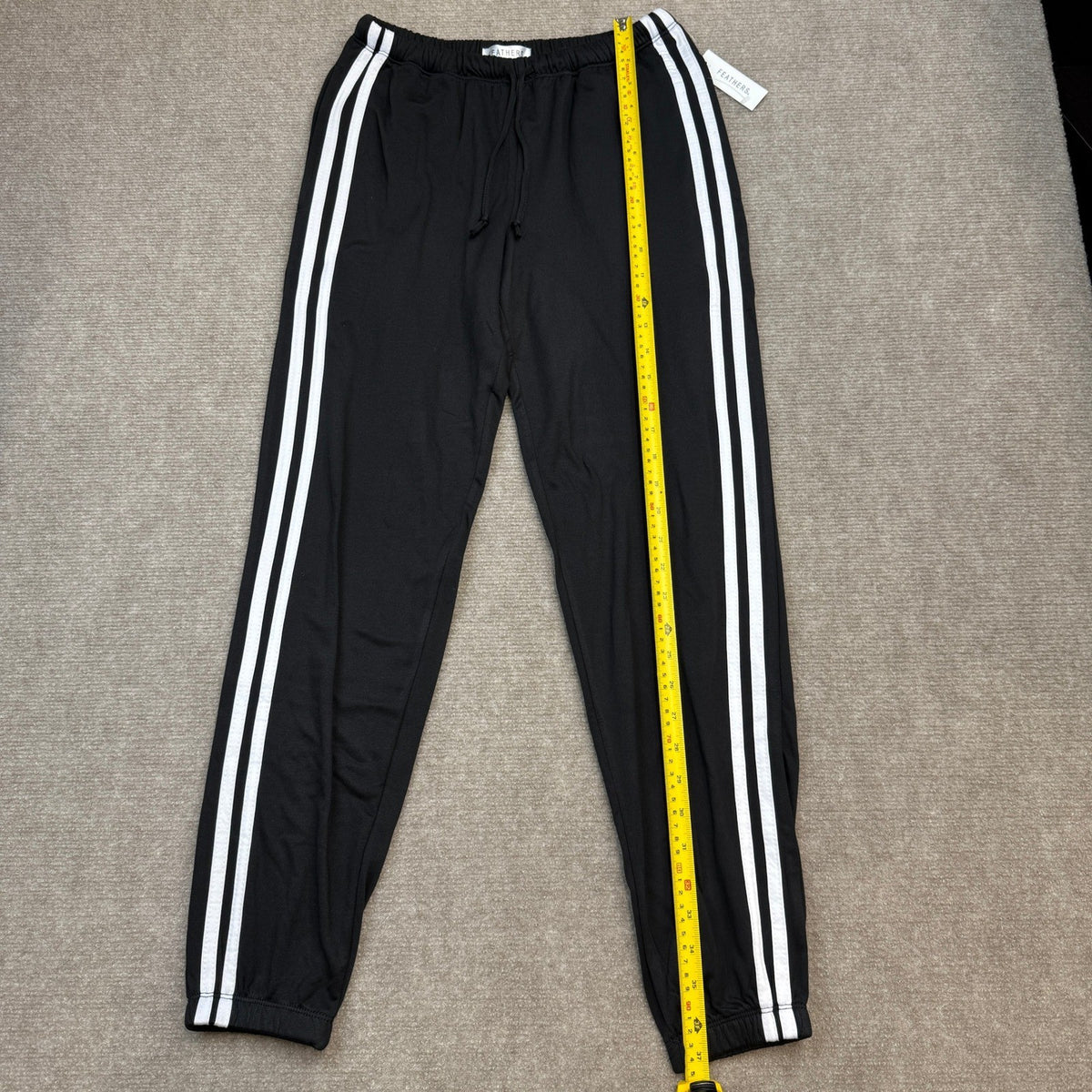 NWT Feathers Women's S Black Joggers White Side Stripes Track Pants